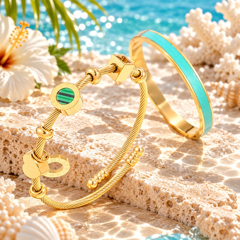 2pcs Unisex 18K Golden Plated Exquisite Bangle Set